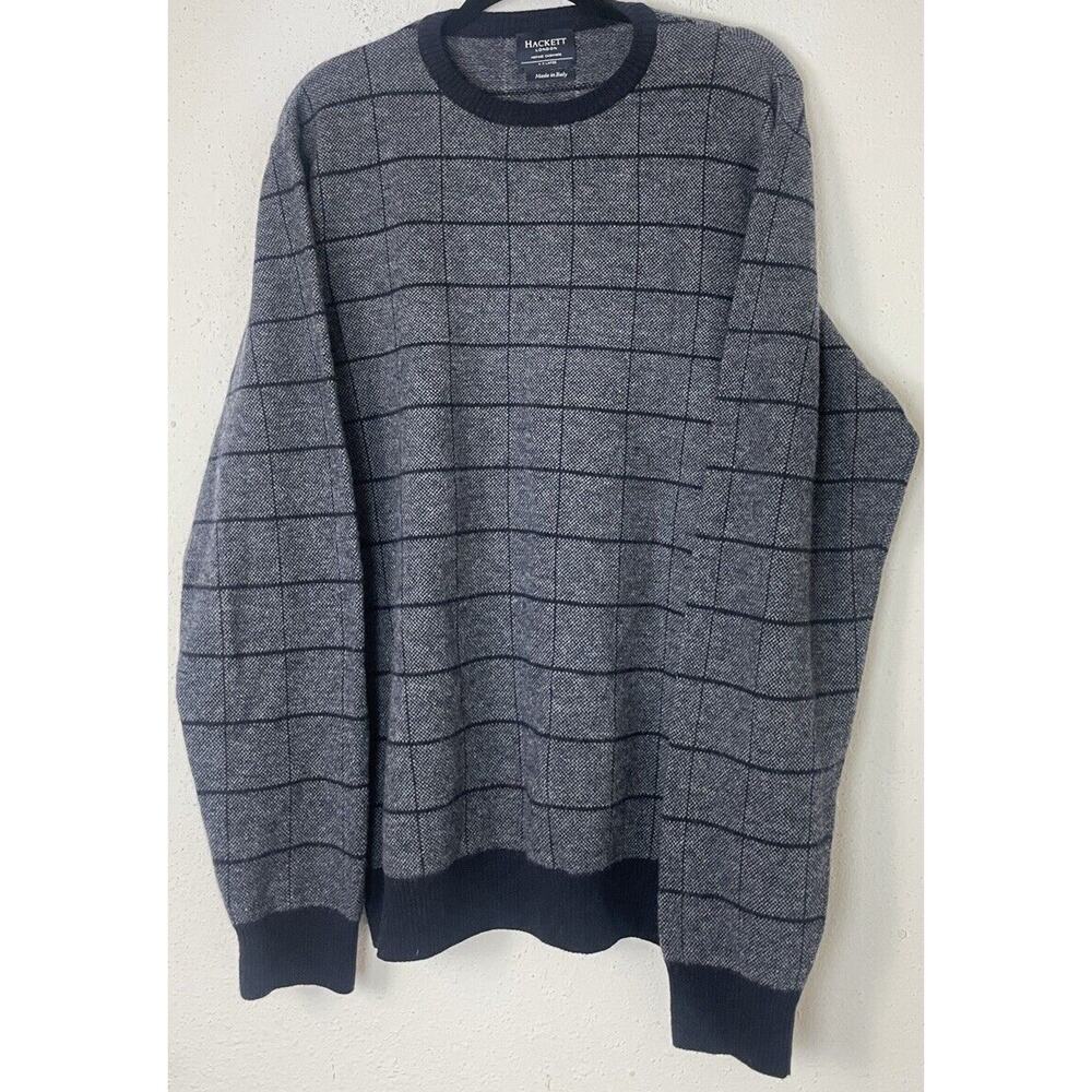 Hackett Italy Men Stripped Cashmere Merino Wool Mix Crew Neck Jumper Sweater XL